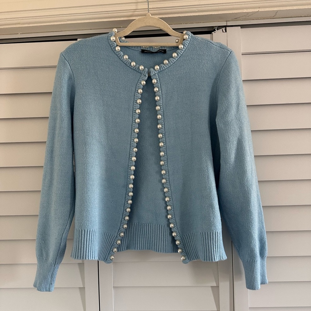 Boston Proper Light Blue Cardigan with Pearl Accents